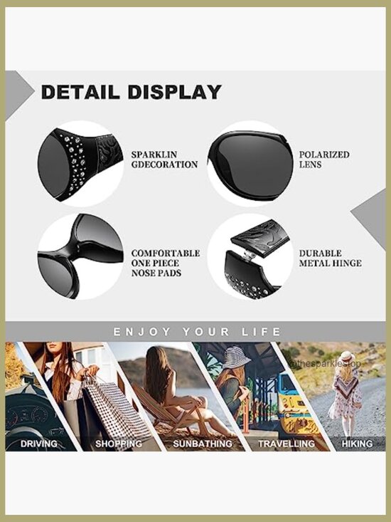 Polarized Sunglasses with Rhinestone Wrap Around Frame UV400 Protection main image 5